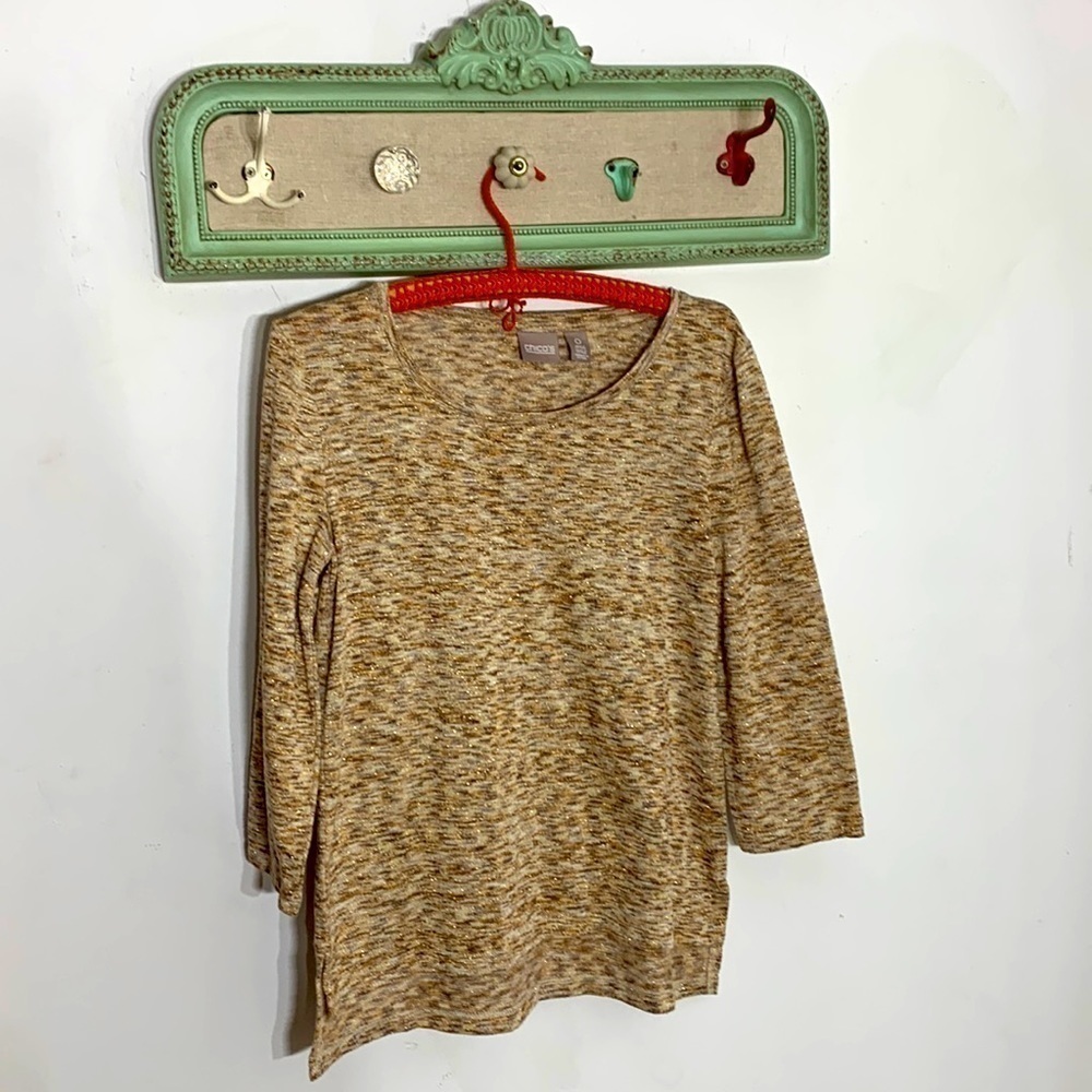 Chicos three-quarter sleeve shirt warm metallic pullover small women’s